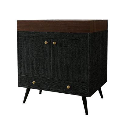 Meuble-lavabo autoportant contemporain avec plateau en faux marbre et lavabo en céramique, armoire de rangement à double porte 30 po, bois d'ingénierie imperméable
