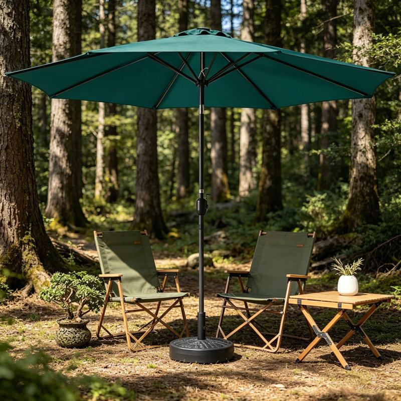 Parasol de marché 10 pi, cadre en acier avec manivelle et bouton poussoir inclinable, Bleu céruléen