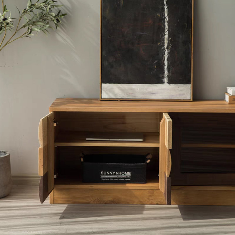 Meuble télé luxueux en noyer noir clair et chêne blanc, H 19,68 po x L 86,61 po x l 16,53 po