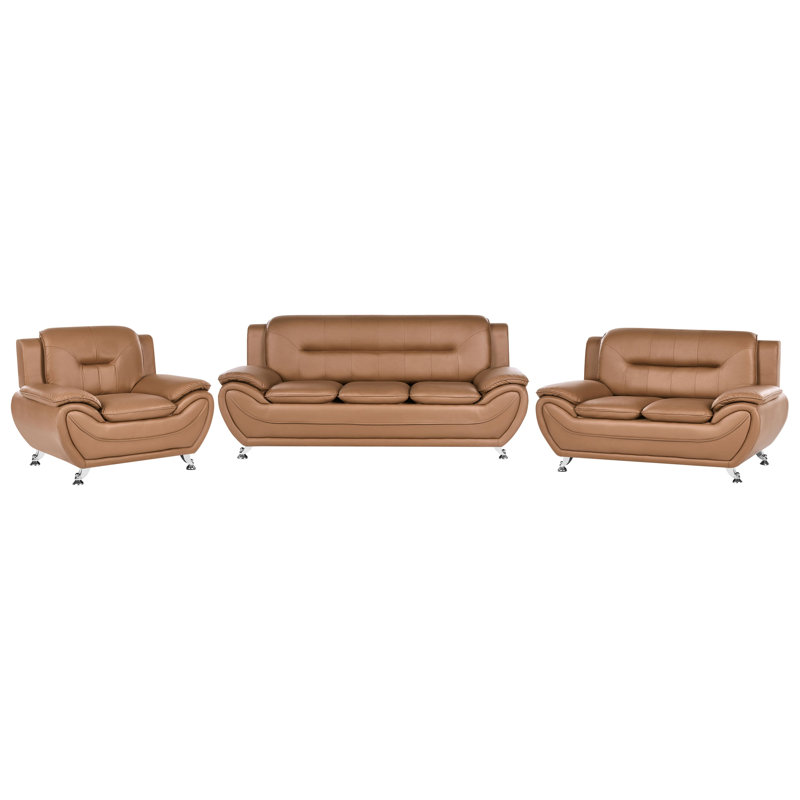 Leira 3 - Piece Faux Leather Living Room Set, Brown