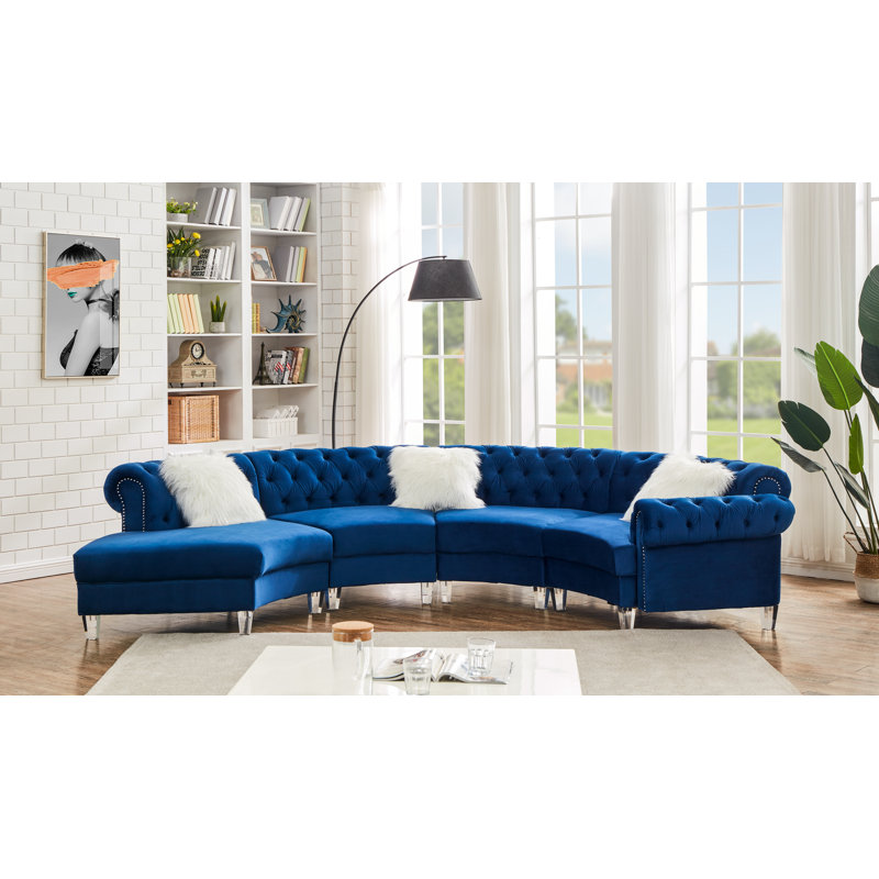Mousseau Velvet Curved Sectional Symmetrical, Blue