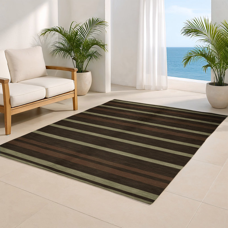 Tapis intérieur / extérieur brun HorizontalStripes, Rectangulaire 2 pi x 3 pi