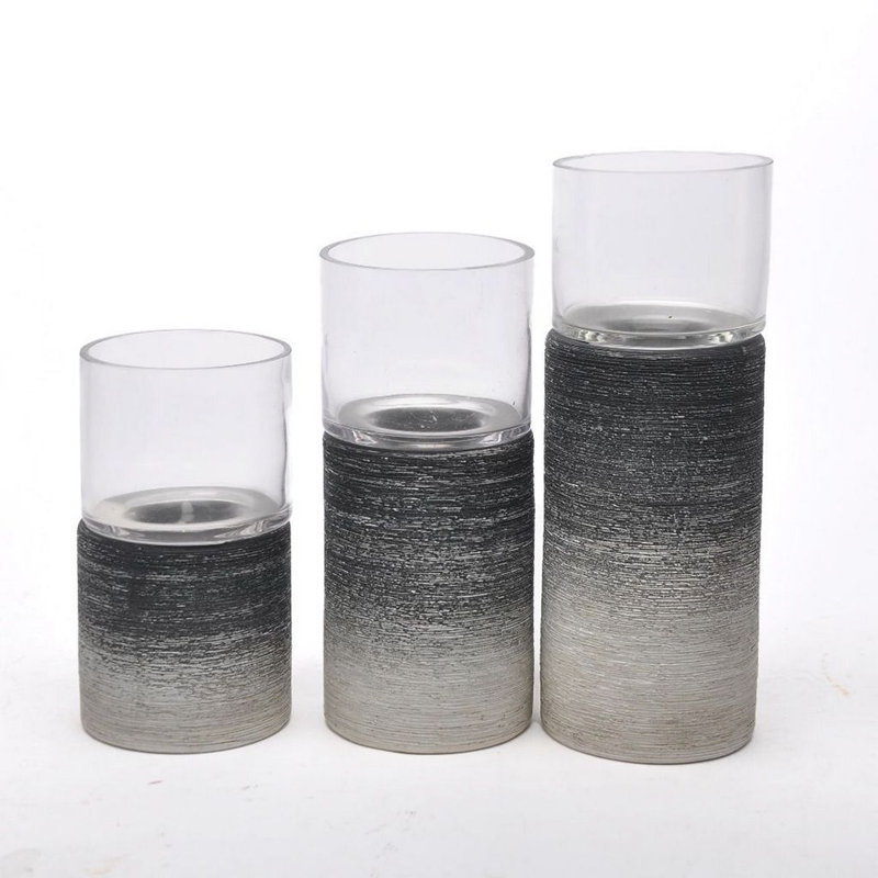 Bougeoir bougie en céramique gris ombre avec couvercle en verre