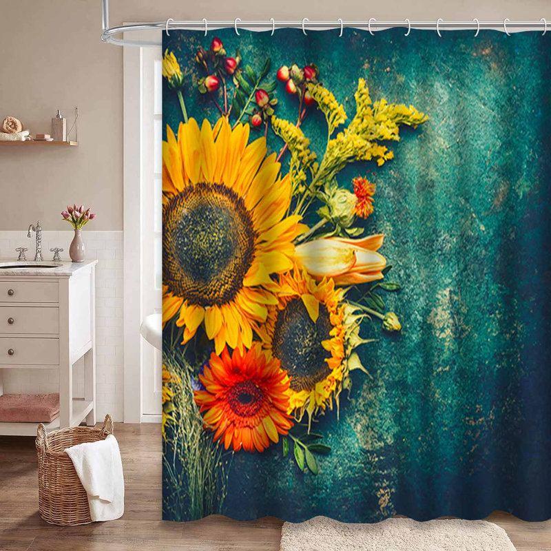 Fleurs d'automne, tournesols, feuilles, baies, rétro rustique rétro avec 12 crochets, L 72 po x l 78 po
