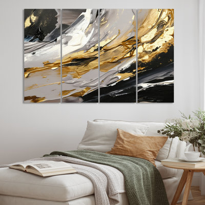 " Dreams Of Abundance Black And Gold I " 4 - Pieces