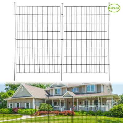 Haute clôture de jardin horizontale en métal à 10 panneaux, barrière anti-creusage pour animaux H 40 po pour jardin et jardin, comprenant des piquets de sol