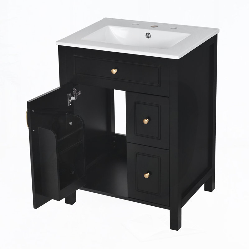 Meuble-lavabo 24 po avec lavabo en céramique, Noir, noir, noir, noir