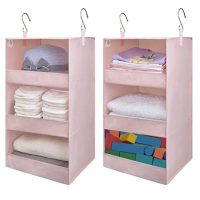 Closet Hanging Organizers, Collapsible Hanging Closet Shelves, 3-Shelf Hanging Organizers For Locker, Pink, 2-Pack