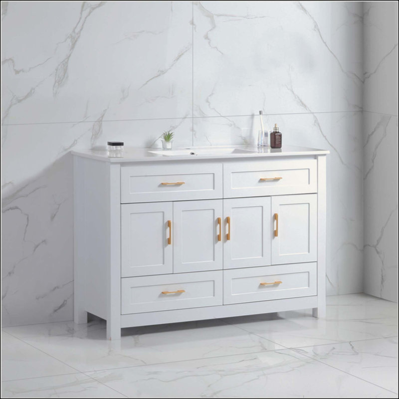 Meuble-lavabo de salle de bain, armoire de rangement abondante - 4 portes à fermeture douce et 4 tiroirs (excluant le lavabo en céramique)