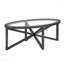 Table basse Mid-Century ovale en verre trempé, table d'appoint Cross X Poplar