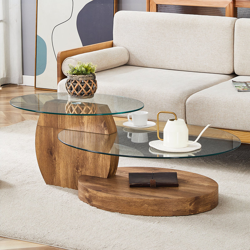 Grain Double Layer Coffee Table, Natural Wood