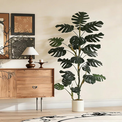 5/6FT UV-Resistant Artificial Monstera Plant with Pot, Realistic Faux Tree for Indoor/Outdoor Decor & Gift