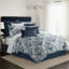 Ensemble de housse de couette standard en coton bleu marine / blanc Provence-60308545