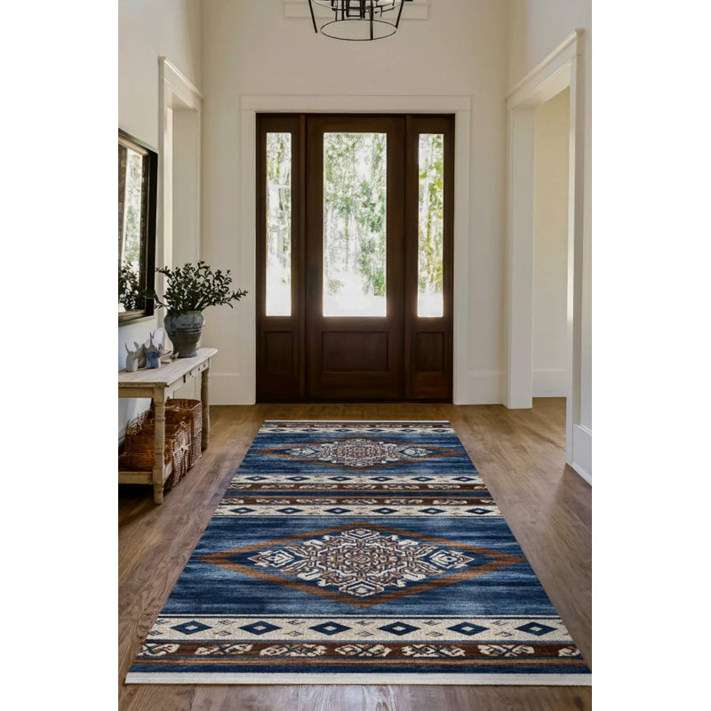 Tapis marocain en coton et polyester à imprimé numérique Minisase, Tapis de couloir 2 pi 8 po x 16 pi 5 po