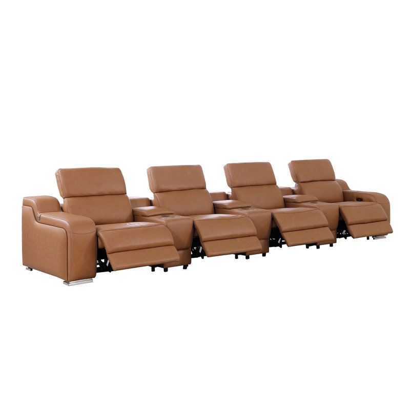 Canapé inclinable USB en cuir italien châtaignier 169 po Gracie Mills Riviera