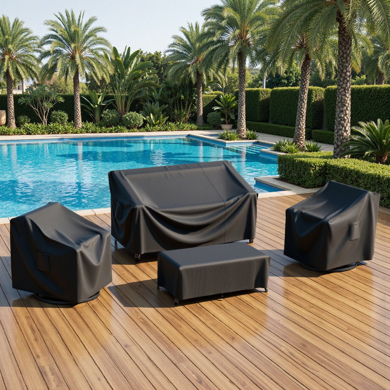 4-Piece High-Quality 600D Oxford Fabric Outdoor Furniture Cover With Handles, Black