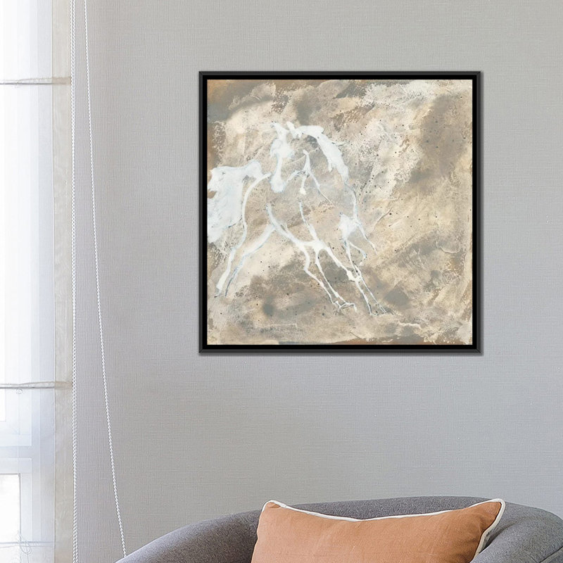 «White Horse I», reproduction sur toile, H 18 po x l 18 po x P 1,5 po, Toile avec cadre noir, Pas de tapis