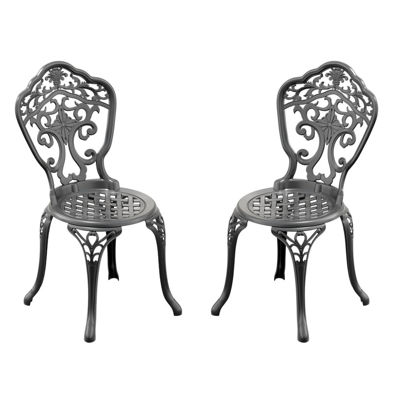 2 pièces de chaise de patio en fonte d'aluminium, noir, savoir-faire exquis, to éléments, tapis antidérapant, assise extérieure confortable de 2 pièces, cadre noir, lignes gracieuses, coussin de pieds, conception ergonomique