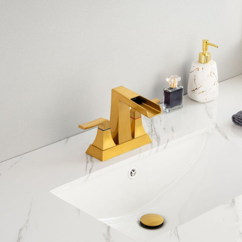 Widespread 2-handle Bathroom Faucet with Drain Assembly, Gold