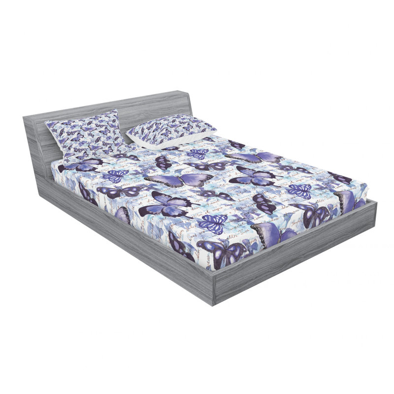 Microfiber Sheet Set, Queen Sheet Set with Fitted Sheet, White/Purple