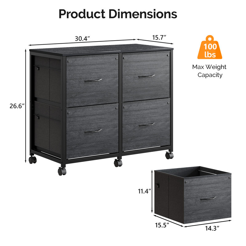 Classeur en bois 30 po P2, Black