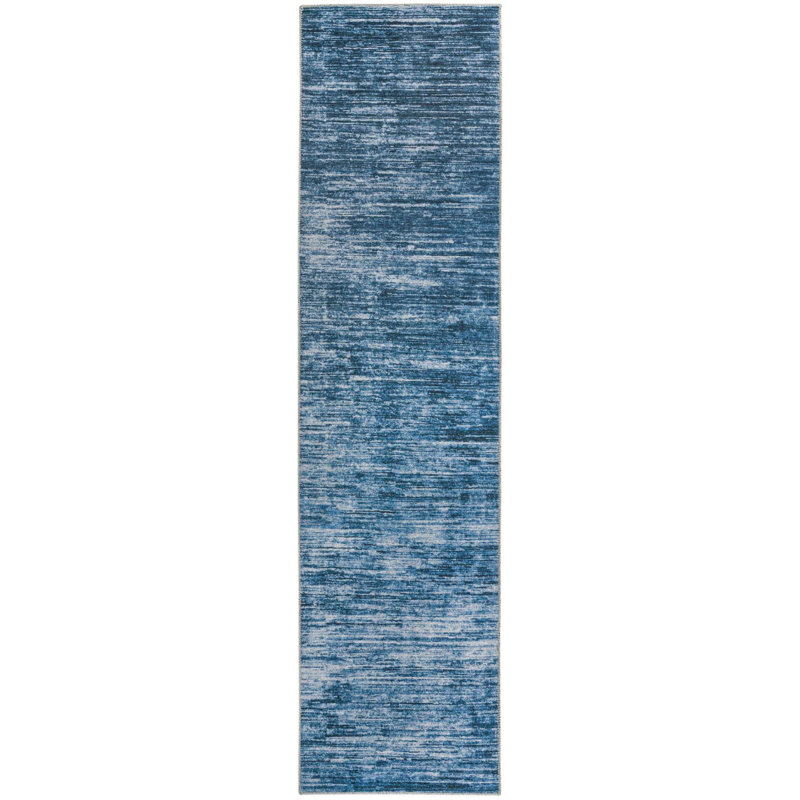 Tapis contemporain de couleur bleue Ikhasa, Tapis de couloir 2 pi 6 po x 10 pi