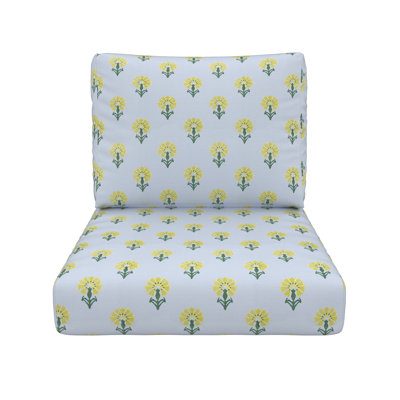 Amala Floral Block Print Outdoor Sunbrella® Seat/Back Cushion by Birch Lane