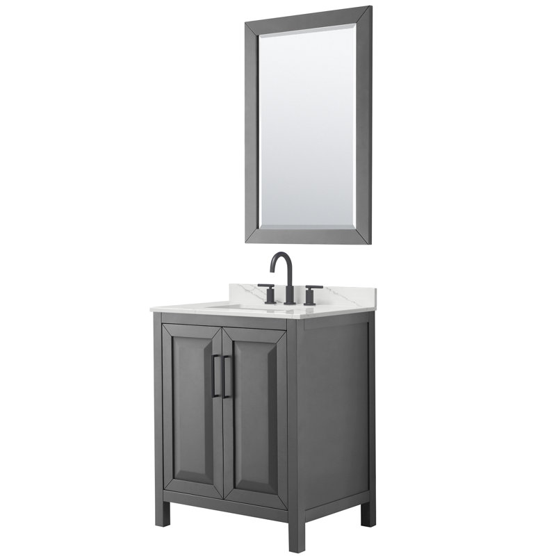 Daria 30'' W Single Vanity, Matte Black, Gray, White Quartz