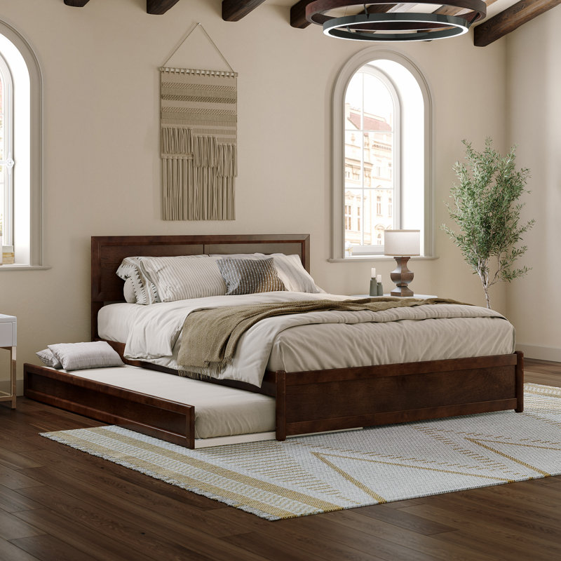 Astley Wood Platform Bed with Panel Footboard and Trundle, Walnut, Queen