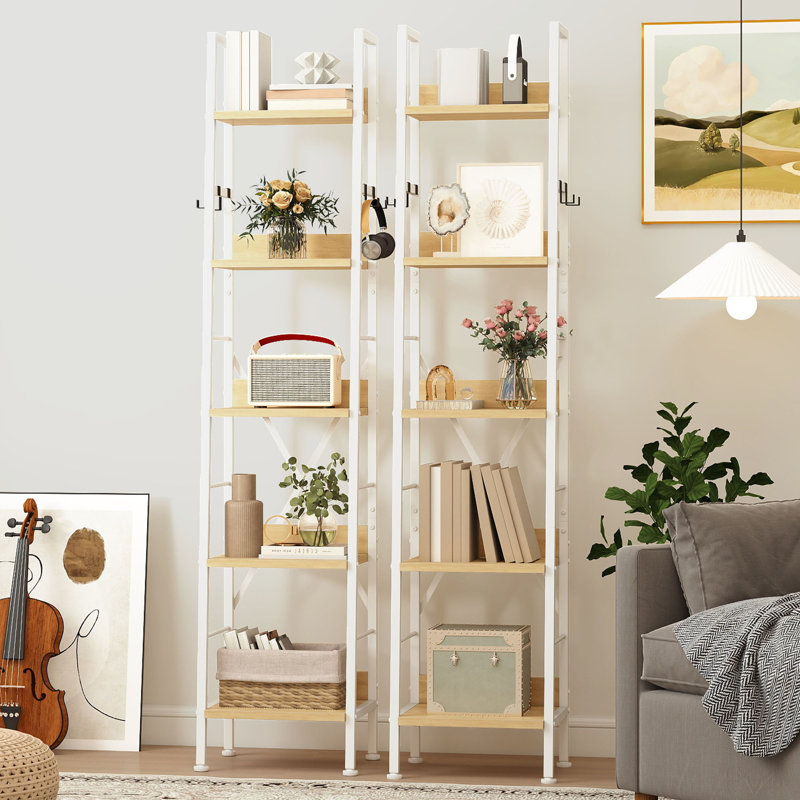 170cm H x 35cm W Metal Ladder Bookcase, Beige/White
