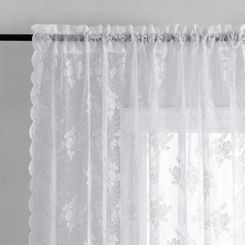 Vintage Embroidered Floral White Lace Sheer Curtains, Rod Pocket Privacy Drapes for Small Windows & Farmhouse Decor