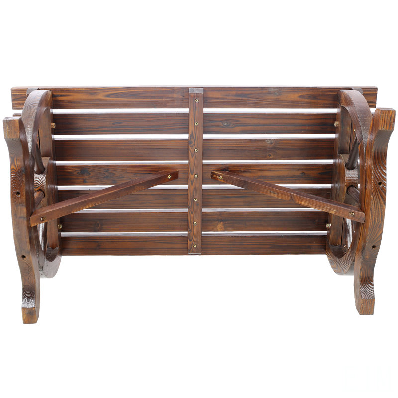 Banc d'extérieur rustique avec pieds de roue de chariot, banc d'extérieur pour 2 personnes, banc de jardin