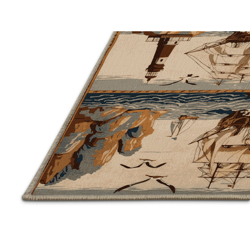 Tapis brun français lavable à la machine, Rond 8 pi