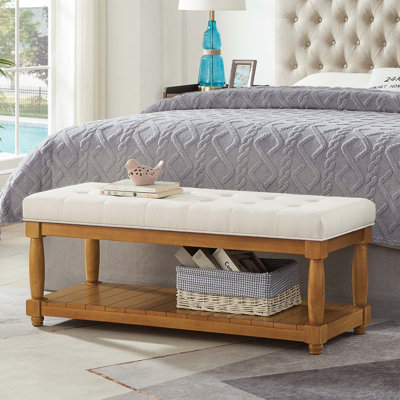 Banc rembourré avec étagère de rangement et repose-pieds capitonné pour le salon de l'entrée de la chambre à coucher, pieds décoratifs en bois massif