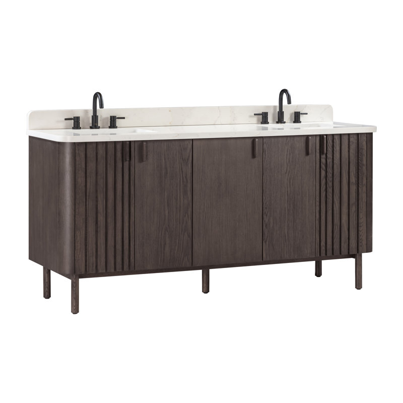 Blakely 72" Free Standing Double Bathroom Vanity with Quartz Top, Brown, Black, 73"