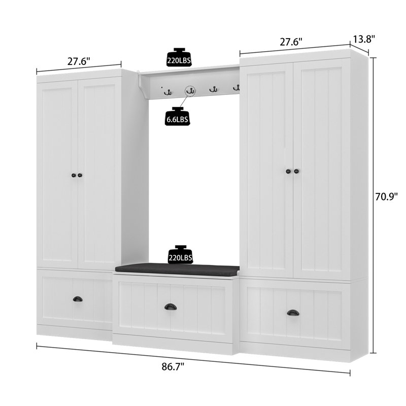 Padstow Hall Tree 86.7'' Wide with Bench and Shoe Storage