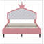 Lit princesse pleine grandeur en similicuir avec tête de lit capitonnée, rose et crème-1773577216