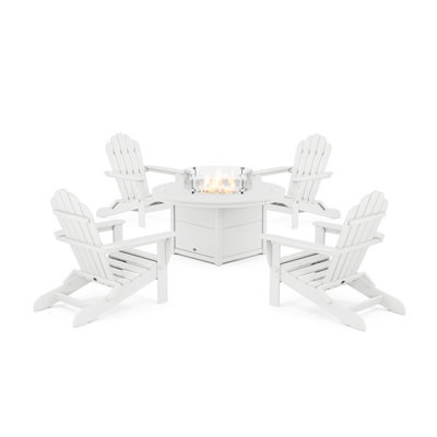 5-Piece Monterey Bay Folding Adirondack Conversation Set with Fire Pit Table