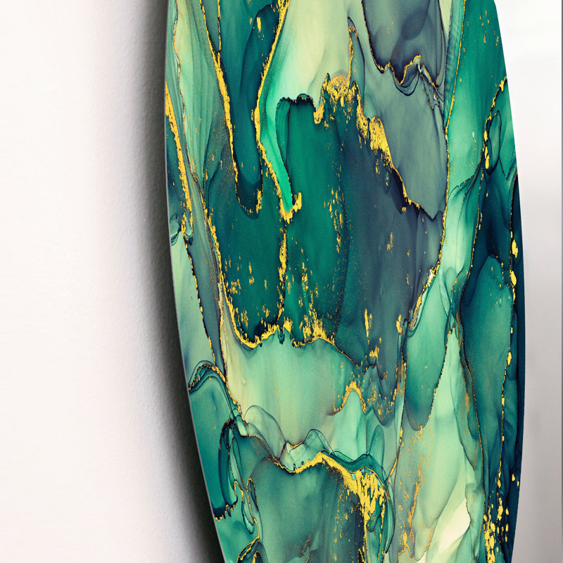 «Green Luxury Abstract Fluid Art IV», art mural moderne en métal, H 29 po x l 29 po