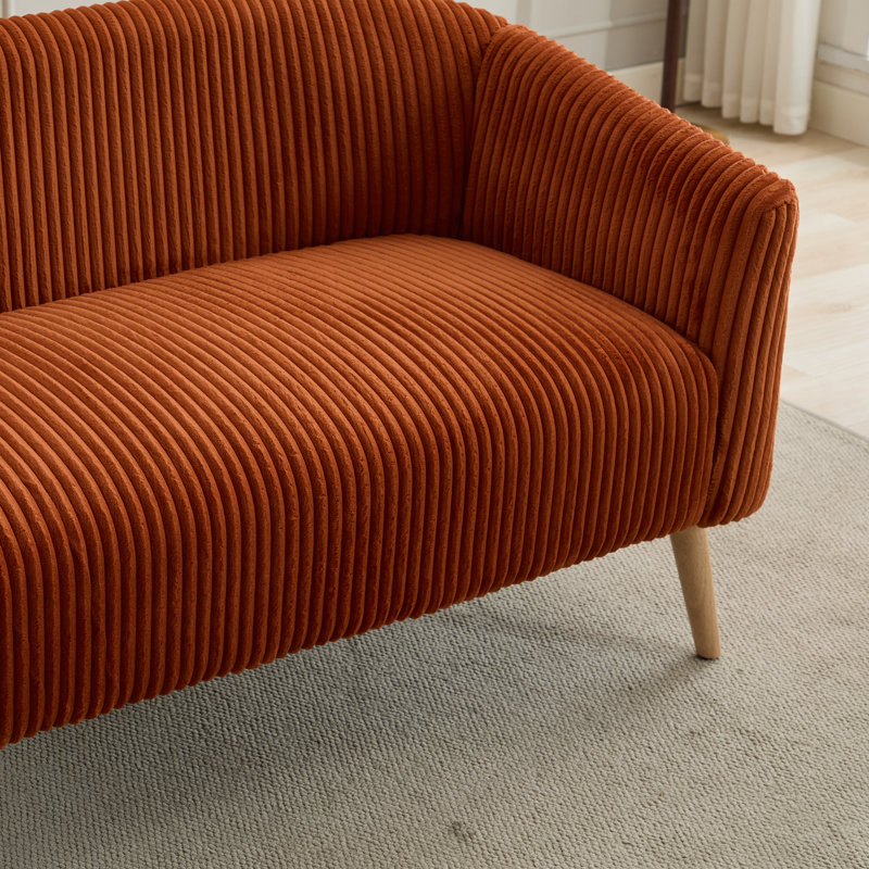 Upholstered 2-Seat Sofa, Orange Corduroy
