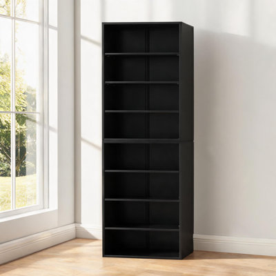Bibliothèque de rangement 71 pouces, 8 couches, panneau de fibres à densité moyenne ajustable en CDF noir profond pour la maison et le bureau