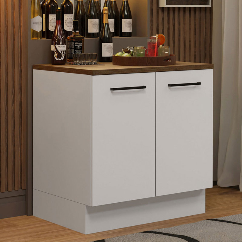 Latitude Run® Home Bar Cabinet Storage with 2 Doors and 2 shelves – Wooden Organization Unit for Kitchen, Dining Room – White