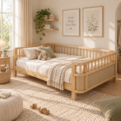 Noma Twin Wood Montessori Floor Bed with Guard Rails and Slat Support