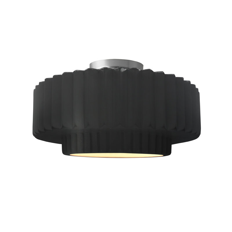 Plafonnier semi-encastré en céramique Dottie, H 7,25 po x l 14,5 po x P 14,5 po, Noir mat carbone, Nickel brossé