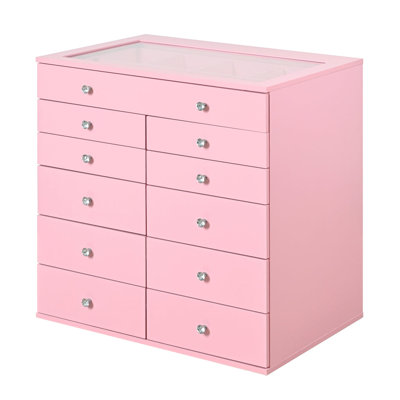 SlayStation Display Chest with 11 Makeup Drawers, Crystal Lux Knobs, Craft Storage Organization