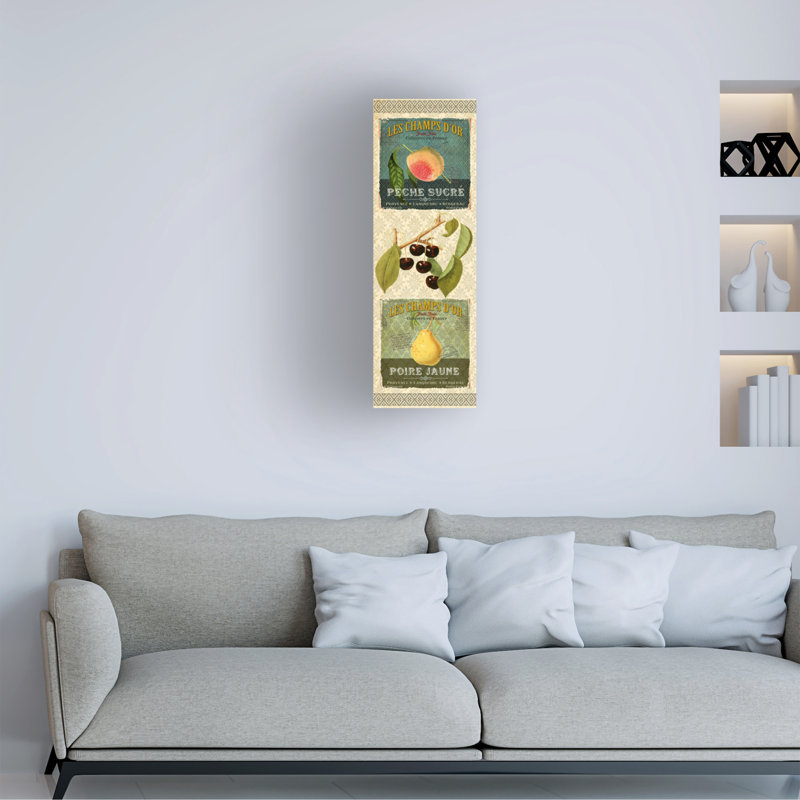 Art mural sur toile tendue - Gail Fraser «Fruits Francais - Panneau vertical» pour décoration de salon, de chambre à coucher ou de bureau - 10 x 32