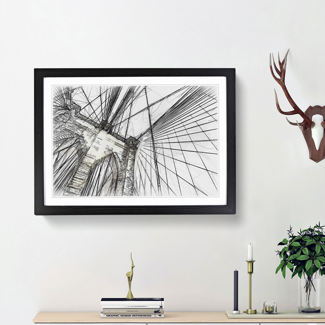 The Brooklyn Bridge in New York City in Abstract - Picture Frame Drawing Print
