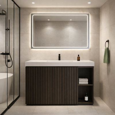 48"Bathroom Vanity With Sink, Large Storage Freestanding Bathroom Vanity For Modern Bathroom,In Walnut Brown / Smoked Oak