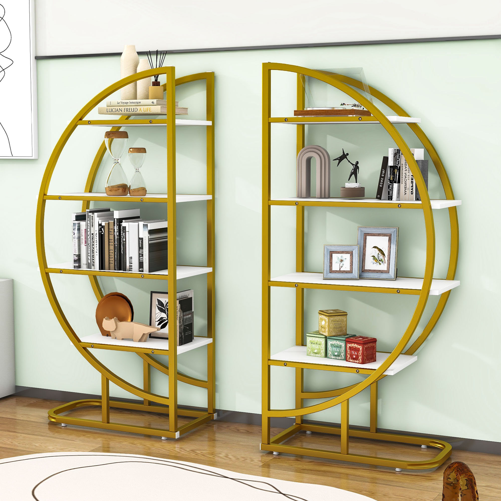 Mercer41 Alsobrook 4 Tiers Round Open Bookshelf with Metal Frame for ...