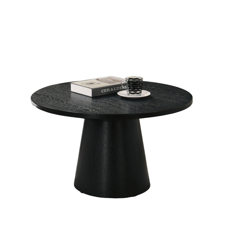 Modern Round Coffee Table with Cone Shape Base in Black